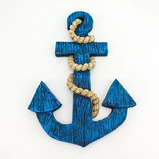 Vintage Blue Anchor Nautical Boat Beach Decor Wall Hanging Plaque Art