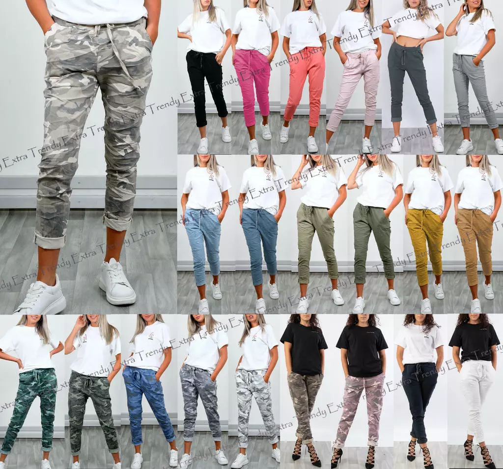 Womens Stretch Camouflage Army Magic Trousers Ladies Italian Comfy Joggers  Pants