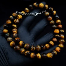 Awesome 384 Cts Golden Tiger Eye 20 Inches Beaded Elegant Necklace VK 28 E605
