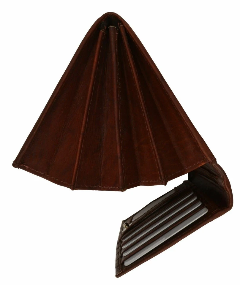 Carteras de cuero genuino borgoña para mujer dama cartera sin asas acordeón nuevas Foto 3 de 4