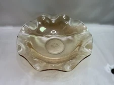Vintage Jeanette Glass ‘Floragold’ Louisa Ruffled Serving Bowl 11 1/2" Wide