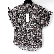 NWT Veronica Beard Shirt Womens 4 Sanna Button Front tie Sleeve paisley print