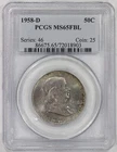 1958-D 50c Silver Franklin Half Dollar PCGS MS65FBL Toned Full Bell Lines