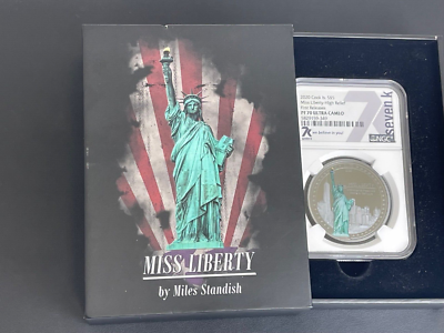 NGC 2020 Cook Island Miss Liberty PF 70 High Relief 1 Ounce Silver