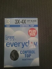 Leggs Everyday Control Top Pantyhose Off Black 3X 4X Plus 3 Pair New