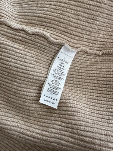 Men's TOPMAN L large Cardigan Sweater Knit Tan Beige Mushroom Cable NWT - Picture 9 of 9
