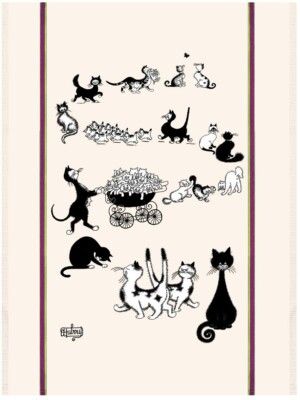 TORCHONS & BOUCHONS DUBOUT, MULTI-CATS  FRENCH PRINTED KITCHEN TOWEL, NEW