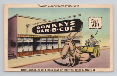 OHIO Coal Grove Postcard DonKey's Don Keys Bar-B-Que BBQ Restaurant 5A