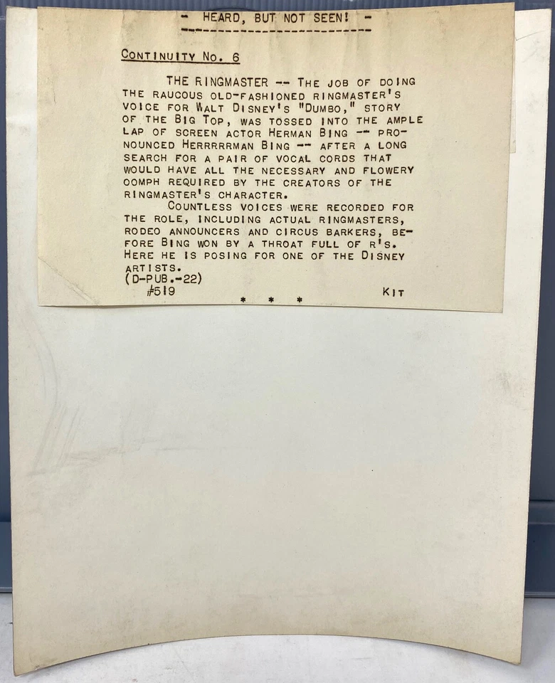 1941 Дамбо слон анимированный Walt Disney мультфильм пресс-кит фото Герман Бинг - Изображение 3 из 3
