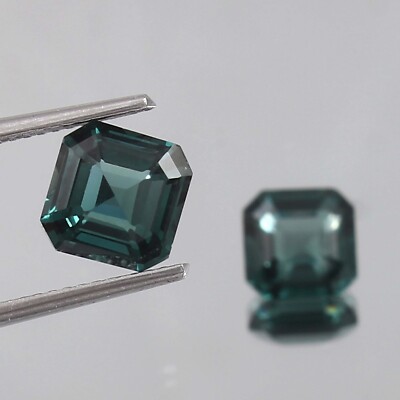 Natural Indicolite Blue Green Tourmaline Loose Asscher Cut Gemstone Matched Pair