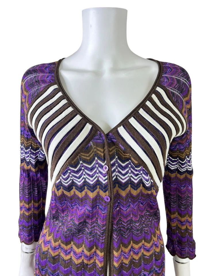 Mondi Mujer Suéter Botón Frontal Cárdigan Chevron Púrpura Marrón Italia Talla 36 S Foto 4 de 4