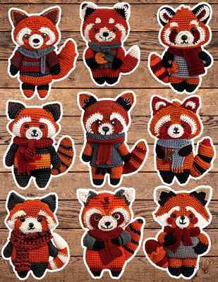Winter Red Panda Die Cut Vinyl Stickers Set Notebook Laptop Waterbottle Sticker