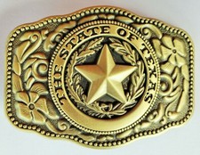 WESTERN STAR STATE OF TEXAS BRASS RODEO FLAG COWBOY BELT BUCKLE
