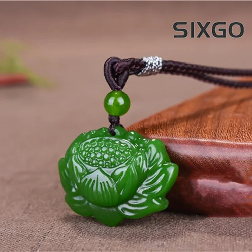 Natural Green Hand-carved Lotus Jade Pendant Boutique Jewelry Lotus Necklaces