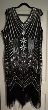Black 1920s Style Gatsby Costume Fringe Sequins Flapper Chemise Dress 3XL