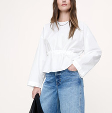 NWT Banana Republic RT 120 White Cotton Poplin Relaxed Belted Cinch-Waist Top S