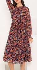THML Womens Floral Smocked Midi Dress Bohemian Dark Romantic Whimsical Medium