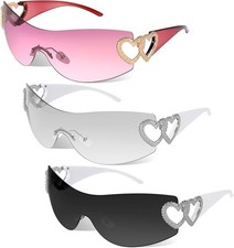 3 Pcs Y2K Rimless Sunglasses Women Men, Y2k Glasses Trendy Shield Wrap...