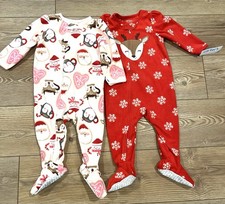 Carter  s 2-Pack Christmas Fleece Footed Pajamas 12M NWT Reindeer Snowflake Santa