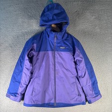 Patagonia Girls L 12 Hooded Ski Jacket Purple Blue Waterproof Puffer Insulted