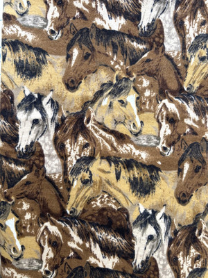 VTG Beth Ann Bruske David Textiles Horses Brushed Cotton Flannel 1.25 Yards 42''