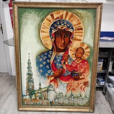 Quadro ricamato Madonna di Czestochowa con Bambino cornice 103×140 cm