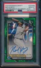 PSA 10 NICK KURTZ AUTO 2024 Bowman Chrome GREEN LAVA REFRACTOR/99 RC GEM MINT