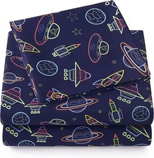 Sweet Home 1500 Supreme Kids Sheet Set Twin XL Neon Spaceships Deep Pocket NEW!