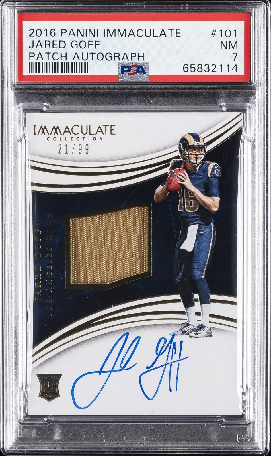 2016 PANINI IMMACULATE PATCH AUTO #101 JARED GOFF 21/99 PSA 7