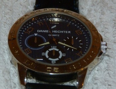 Daniel Hechter Quartz Watch Atlas for Men Black Leather Strap Dark Blue Dial