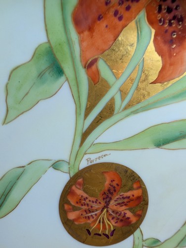 Vintage White's Art Co Chicago Floral Handled Gold Leaf Edge Serving Plate As Is - Picture 3 of 15