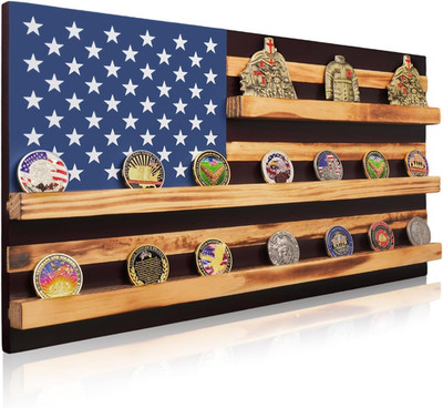 Vitrina de pared de madera maciza con forma de bandera estadounidense 3 filas