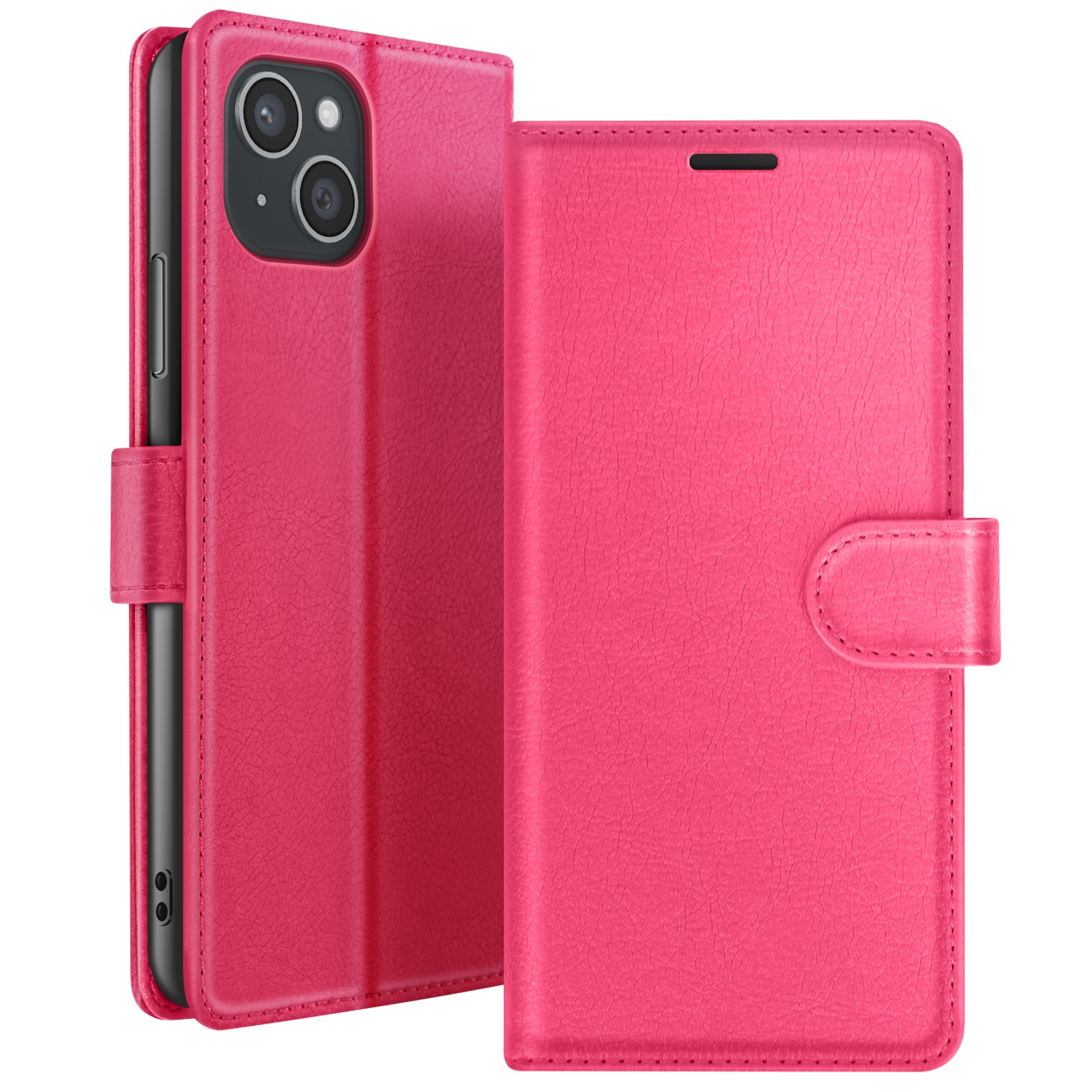 Étui Portefeuille Zanaé pour iPhone 15 Plus Housse Fuchsia en Cuir PU avec Support à Rabat