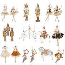 Gisela Graham Nutcracker Christmas Tree Decorations Hanging Ornaments Gold Cream