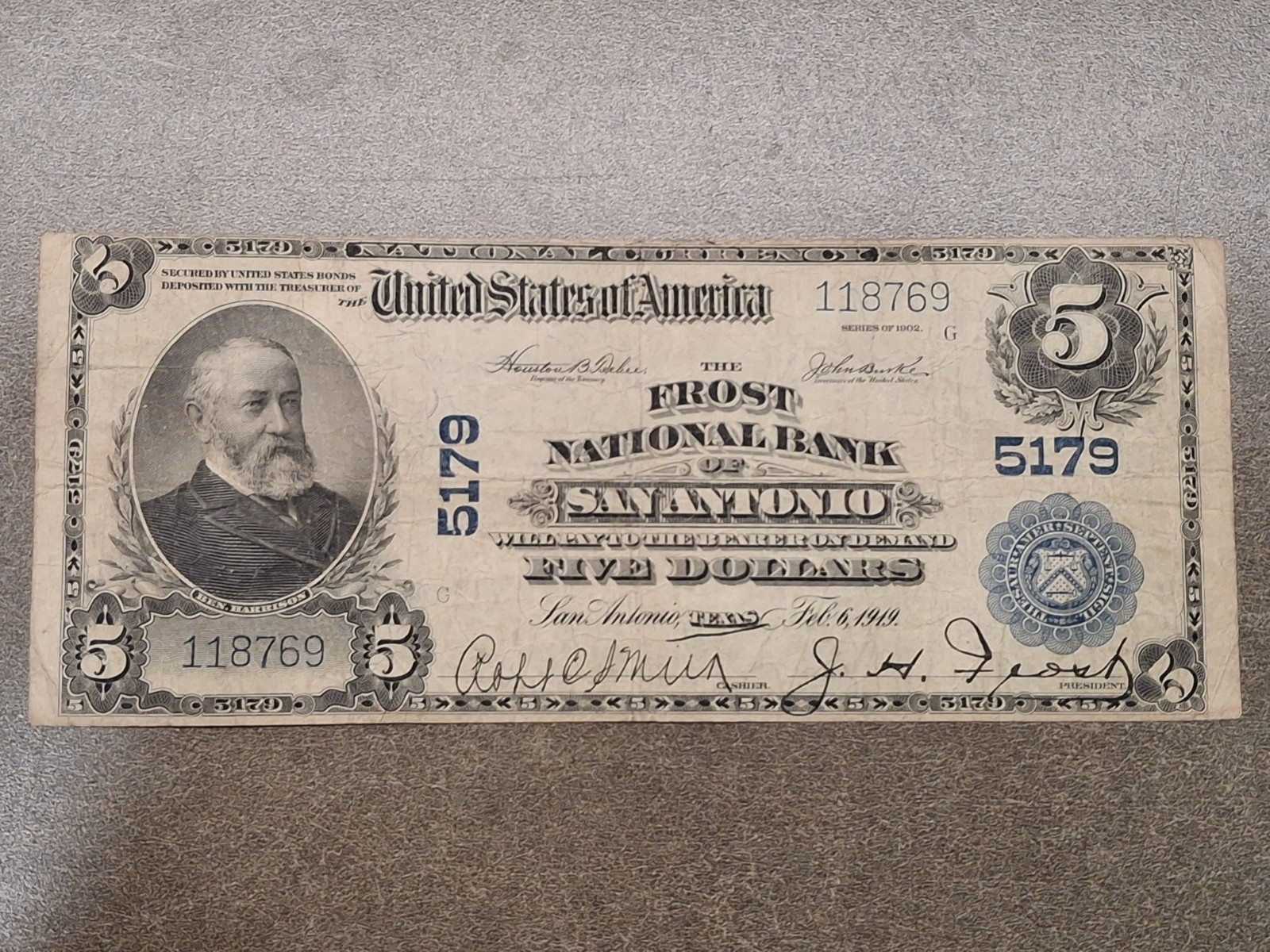 1902 $5 Frost NB of San Antonio Texas National Currency Charter #5179
