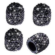 Valve Stem Caps, 4 Pack Handmade Crystal Rhinestone Universal Car Tire Black