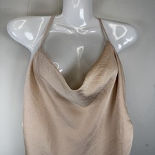 New Slip Dress Silky Size Large Mini Dress Cotton Candy Shimmer Beige Ruffle