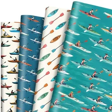 Kayaking Wrapping Paper 12 Sheets 20x28 inch Water Sports Gift Wrap for Party