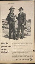 Magazine Ad* - 1945 - AT&T / Bell System - World War II - farm telephones