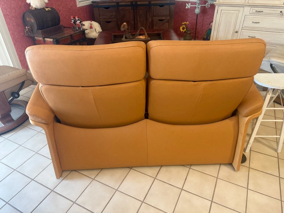 Vtg Ekornes Stressless Pegasus Leather Loveseat Dual Recliner Contemporary Wood - Image 2 of 4