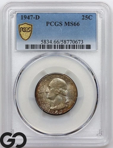 1947-D Washington Quarter PCGS MS 66 ** Beautiful Original Toner!