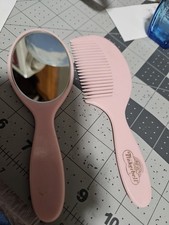 vintage early 90s Tinkerbell Pink Handheld Mirror Comb Kids Accessory Set 6"