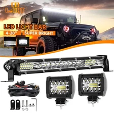 20inch LED Light Bar Spot Flood Combo +4" Pods Offroad For Jeep Truck SUV+Wiring