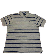 Polo Golf Ralph Lauren Mens Polo Shirt Gray Blue Striped 100 Cotton Sz Large