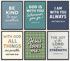 6Pcs Colorful Bible Verse Canvas Wall Art Christian boy Education Posters Pri...