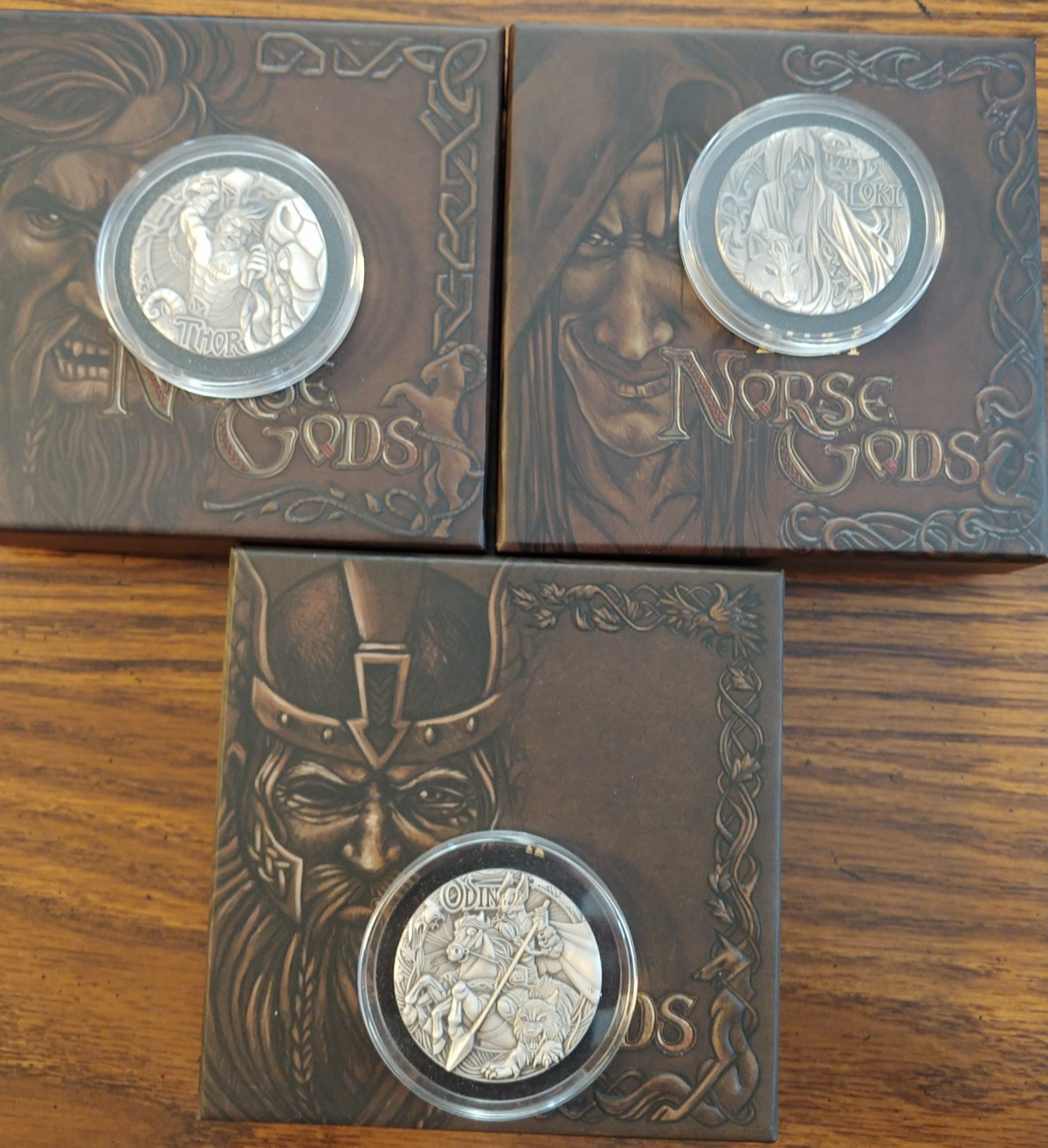 Tuvalu 2016 Norse Gods $2 2 Oz Silver Antiqued Set Loki, Thor, Odin