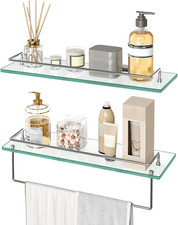 Glass Shelves for Bathroom, 15.7 Inch Floating Glass Shelf for Wall, Set of 2 Te