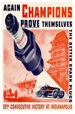 Champion Spark Plugs Racing Poster 🏎️🔥 - Vintage 1950s Design
