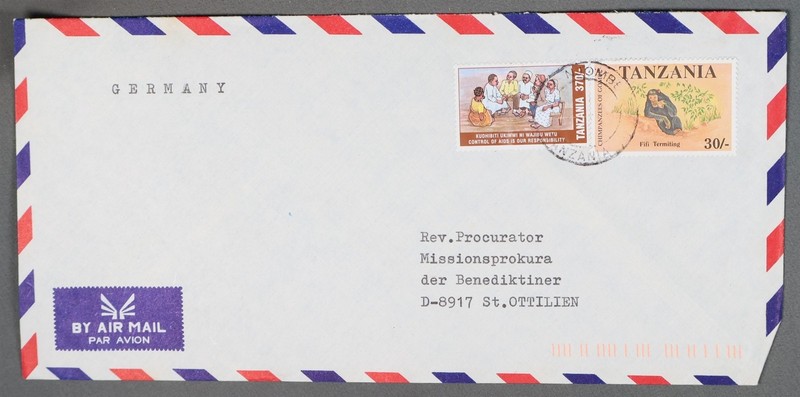 MayfairStamps Tanzania to St. Ottilien Germany Air mail Cover aaz_97347