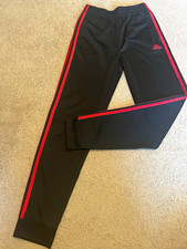 adidas Boys Track Pants 14-16 Black/Red Side Stripe Elastic Waist